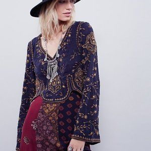 Free People Embroidered Festival Top - Navy & Gold